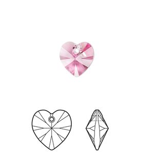 Drop 24pk rose, Crystal Passions® 10mm pendant heart 6228