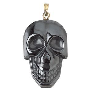 Hemalyke™ / steel / brass 1pkg2, gold-plated 1-sided skull pendant 34x22mm