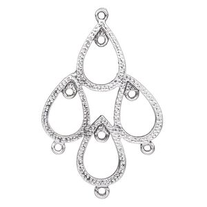 Focal, antique silver-plated "pewter" (zinc-based alloy), 45x33mm single-sided textured open teardrop with 7 loops. Sold per pkg of 4.
