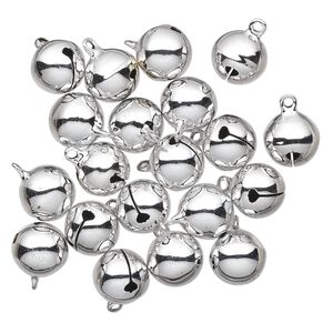 Bell, silver-plated brass, 14mm round with clapper. Sold per pkg of 20.
