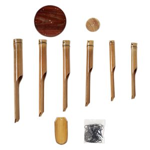 Wind chime, bamboo / teak wood, 1pk of 10 pieces, mixed sizes / shapes, lacquered