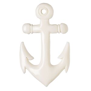 Focal, bone (bleached), 49x30mm hand-cut single-sided carved anchor, Mohs hardness 2-1/2. Sold individually.