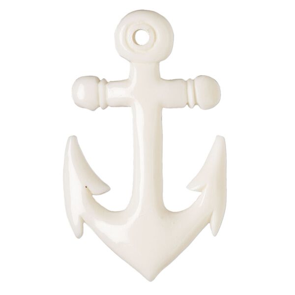Focal, bone (bleached), 49x30mm hand-cut single-sided carved anchor, Mohs hardness 2-1/2. Sold individually. image number 0