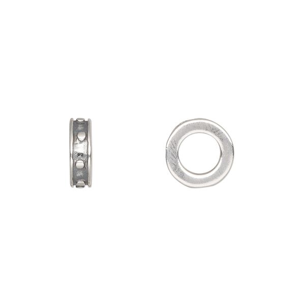 Bead, antiqued sterling silver, 10x3mm rondelle with dots. Sold per pkg of 2. image number 0