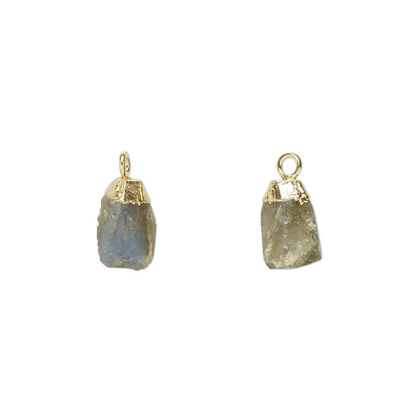 Drop, electro-coated labradorite (natural) and gold-plated sterling silver, 8x5mm-9x7mm hand-cut nugget, Mohs hardness 6 to 6-1/2. Sold individually. image number 0
