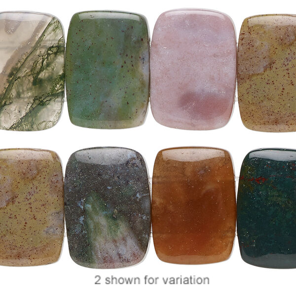 Bead, fancy jasper (natural), 18x13mm double-drilled rectangle with 0.5-1.5mm holes, B grade, Mohs hardness 6-1/2 to 7. Sold per 8-inch strand, approximately 15 beads. image number 0
