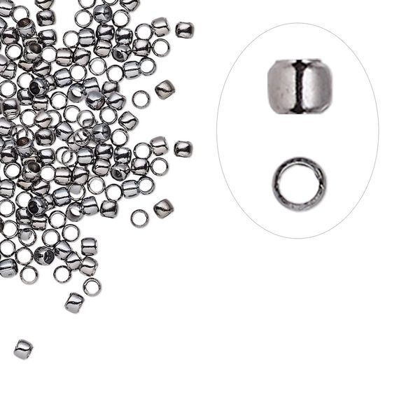 Crimp, gunmetal-plated brass, 2mm round, 1.3mm inside diameter. Sold per pkg of 500. image number 0