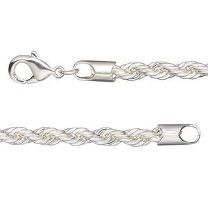Chain 1pkg1 silver-plated rope, 4mm / lobster claw clasp, brass 20 inch