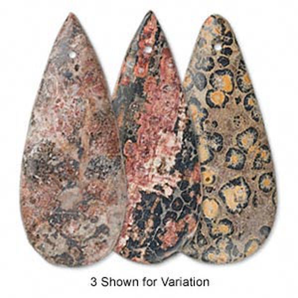 Focal, leopardskin jasper (natural), 46x20mm flat teardrop, B grade, Mohs hardness 6-1/2 to 7. Sold individually. image number 0