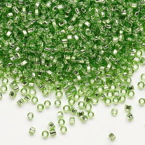 Seed bead, Dyna-Mites™, glass, pkg/1/2kg, #11 round, transparent silver-lined lime, (79:SR 11/0 SR).