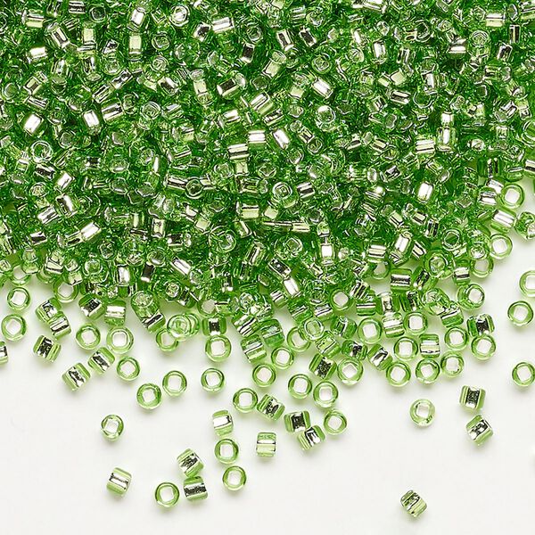Seed bead, Dyna-Mites™, glass, pkg/1/2kg, #11 round, transparent silver-lined lime, (79:SR 11/0 SR). image number 0