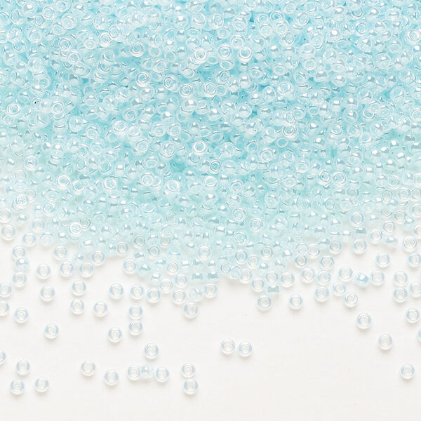 Seed bead, Miyuki, glass, pkg/35g, #15 rocaille, opaque inside dyed color luster light aqua alabaster base (RR-522). image number 0