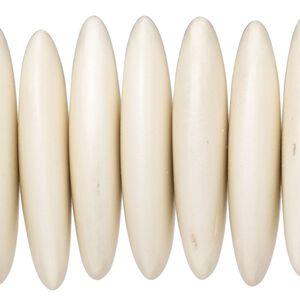 Bead, whitewood (bleached / waxed), pkg/4 inches, white, 39x8.5mm-41x9.5mm hand-cut rondelle.