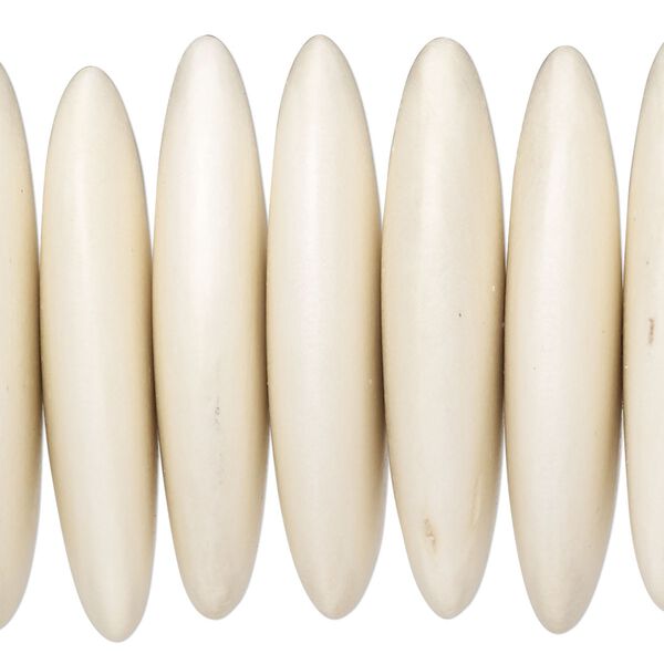 Bead, whitewood (bleached / waxed), pkg/4 inches, white, 39x8.5mm-41x9.5mm hand-cut rondelle. image number 0