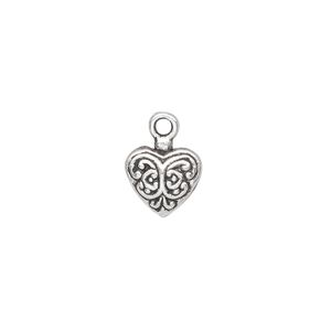 Charm, antique silver-plated "pewter" (zinc-based alloy), 11x10mm single-sided fancy puffed heart. Sold per pkg of 10.