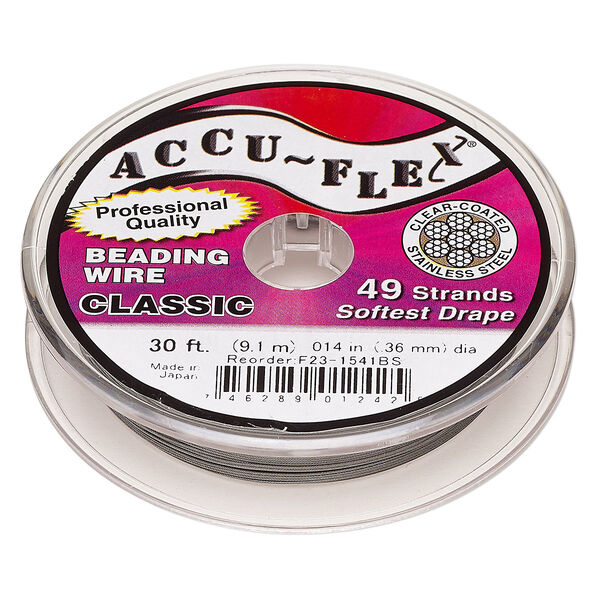 Beading wire, Accu-Flex®, nylon and stainless steel, clear, 49 strand, 0.014-inch diameter. Sold per 30-foot spool. image number 0