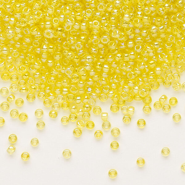 Seed bead, Dyna-Mites™, glass, pkg/40g, #11 round, translucent rainbow yellow, (5R 11/0 RR). image number 0