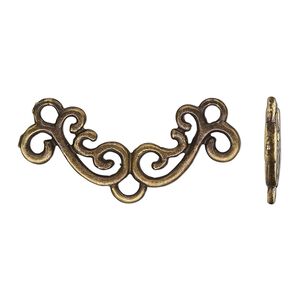Focal, antique brass-finished "pewter" (zinc-based alloy), 33x15.5mm double-sided with closed loop. Sold per pkg of 10.