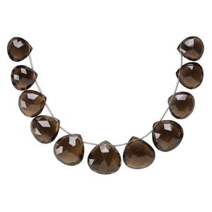Smoky quartz 1pkg11, hand-cut top-drilled faceted puffed teardrop bead graduated 19x18mm-24x24mm