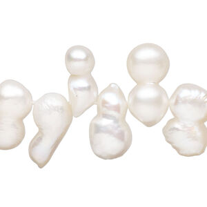 Freshwater pearl 1pkg1, top-drilled flat-sided freeform, 14 inch white 9x9mm-17x10mm cultured