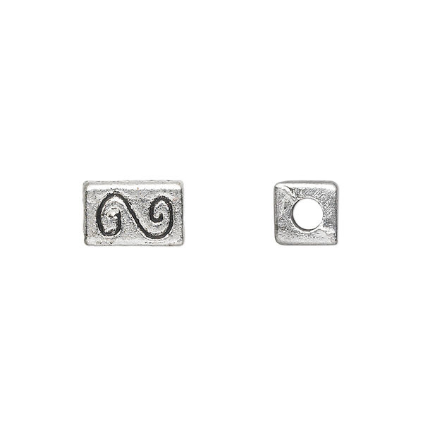 Bead, antique silver-plated "pewter" (zinc-based alloy), 10x6mm rectangle, 3mm hole. Sold per pkg of 10. image number 0