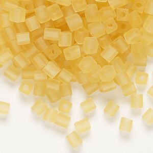 Seed bead, Miyuki, glass, pkg/25g, 3.5-3.7mm square, translucent frosted tan (SB-132F).