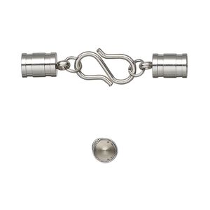Clasp S-hook 1pkg1, 33x7mm / fits 7x5mm cord / 4mm 21 gauge jump ring, stainless steel 1-strand