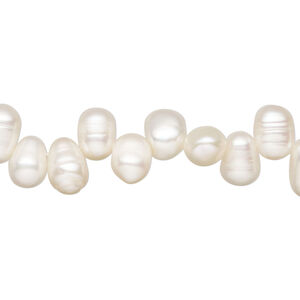 Freshwater pearl 1pkg1, top-drilled rice, 14 inch white 7x6mm-10x7mm cultured