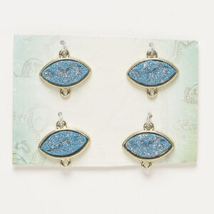 Link 1pkg4, gold-finished brass and "druzy" (resin), blue, 20x12mm marquise.