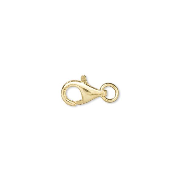 Clasp, lobster claw, gold-plated brass, 9x6mm with open jump ring. Sold per pkg of 10. image number 0