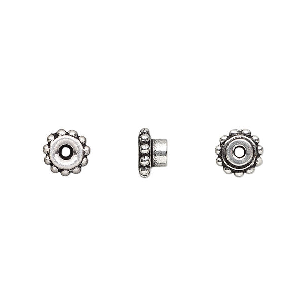 Bead aligner, TierraCast® BeadAligners™, antique silver-plated pewter (tin-based alloy), 7x4mm beaded rondelle with 4mm peg. Sold per pkg of 10. image number 0