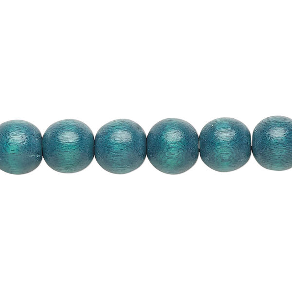 Bead, Taiwanese cheesewood (dyed / waxed), teal, 7-8mm round. Sold per pkg of (2) 15-1/2" to 16" strands. image number 0