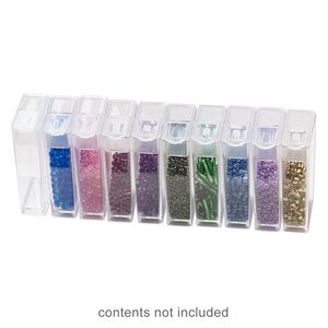 Organizer, acrylic, clear and white, 50x27x13mm rectangle box with snap top. Sold per pkg of 10.
