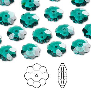 Margarita flower 12pk emerald, Crystal Passions® 10x3.5mm 3700
