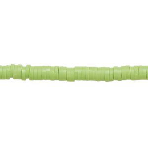Bead, polymer clay, opaque lime green, 4x1mm heishi. Sold per pkg of (2) 15-1/2 to 16-inch strands.