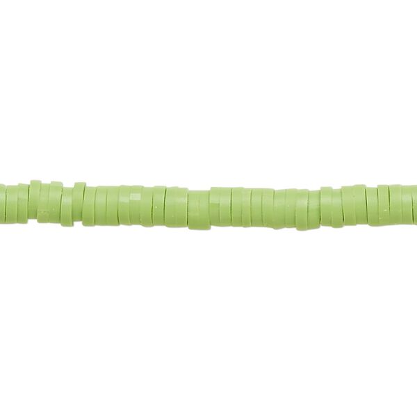 Bead, polymer clay, opaque lime green, 4x1mm heishi. Sold per pkg of (2) 15-1/2 to 16-inch strands. image number 0