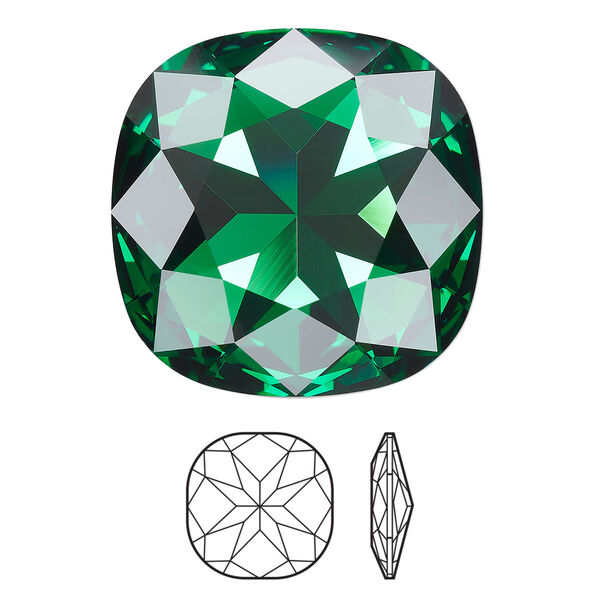 Fancy stone 24pk majestic green foil back, Swarovski® 27mm cushion 4487 image number 0