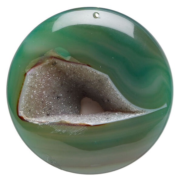 Druzy green agate 1pkg1, puffed flat round focal B grade, 53-67mm image number 0