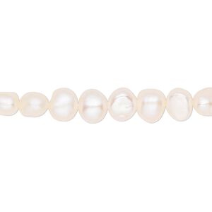 Pearl, cultured freshwater (bleached), white, 5-8mm flat sided potato, D grade, Mohs hardness 2-1/2 to 4. Sold per 15-1/2" to 16" strand.
