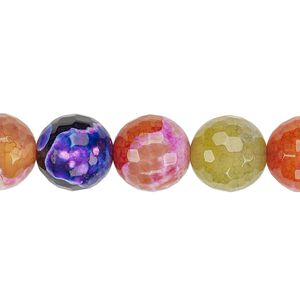 Fire crackle agate 1pkg1, faceted round bead 15 inch 11-12mm