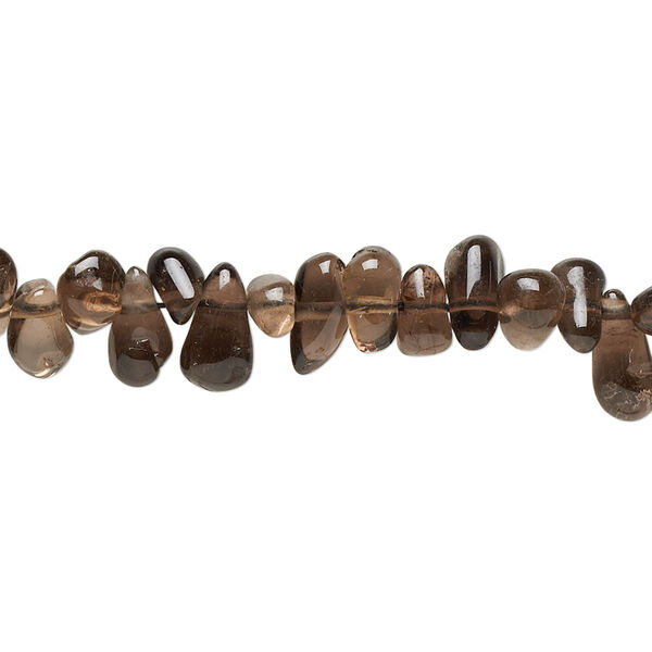 Bead, smoky quartz (heated / irradiated), medium to dark, 5x3mm-9x5mm hand-cut top-drilled teardrop, C grade, Mohs hardness 7. Sold per 14-inch strand. image number 0