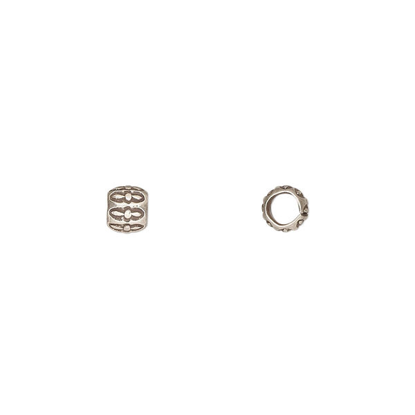 Bead, Hill Tribes, antiqued sterling silver, 5x4mm textured barrel. Sold per pkg of 2. image number 0