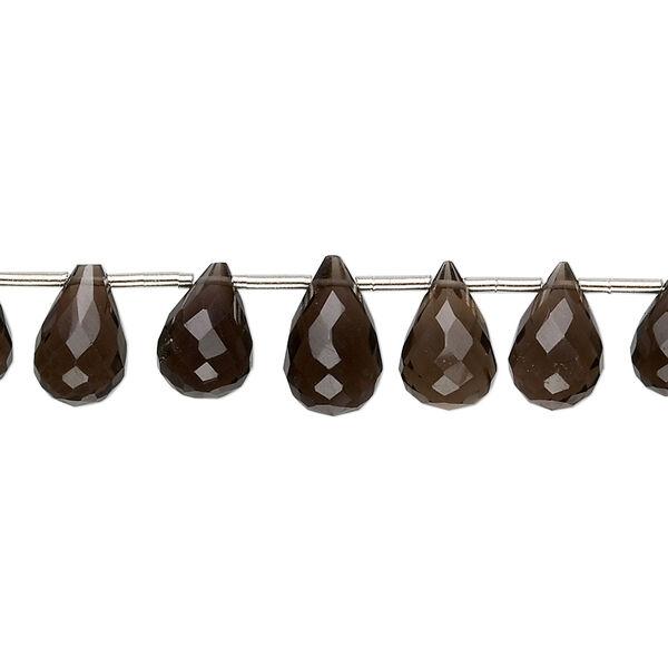 Bead, smoky quartz (heated / irradiated), 7x5mm-9x6mm faceted briolette, B grade, Mohs hardness 7. Sold per 4-inch strand, approximately 11-13 beads. image number 0