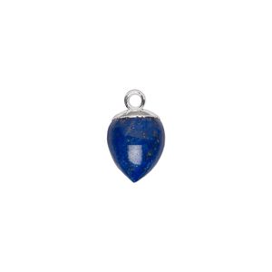 Lapis lazuli / sterling silver 1pkg1, electroplated hand-cut acorn drop natural 9x8mm