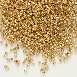 Seed bead, Delica®, glass, pkg/7.5g, #11 round, opaque galvanized yellow gold (DB-0410).