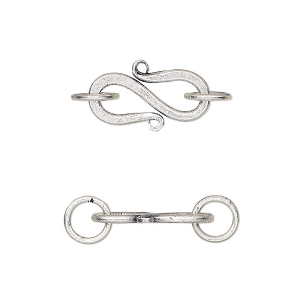 Clasp, S-hook, sterling silver, 17x10mm with (2) 6mm closed jump rings. Sold individually. image number 0