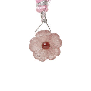 Strawberry quartz / garnet 1pkg1, top-drilled hand-cut 1sided carved flower bead natural, 16mm