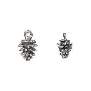 Charm, pewter (tin-based alloy), pkg/1, antiqued, 10.5x9mm double-sided fir cone.