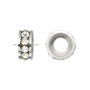 Bead, Dione®, Czech crystal and silver-plated brass, crystal clear, 14x6mm rondelle with 7mm hole. Sold per pkg of 2.