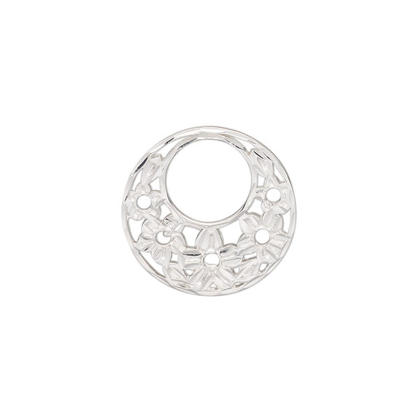 Component, sterling silver, 18mm single-sided diamond-cut go-go with flower design. Sold individually. image number 0
